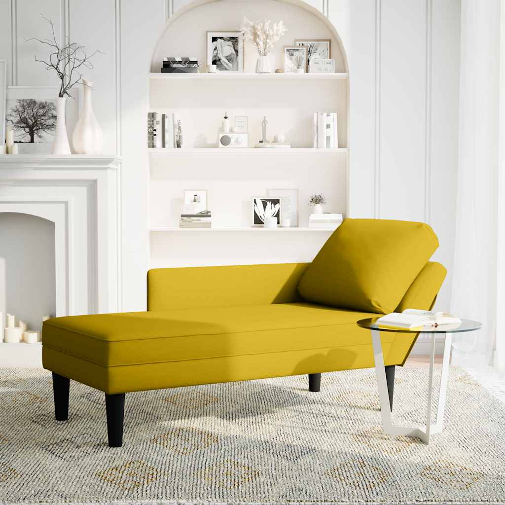 Chaise lounge c/almofada/apoio de braços direito veludo amarelo