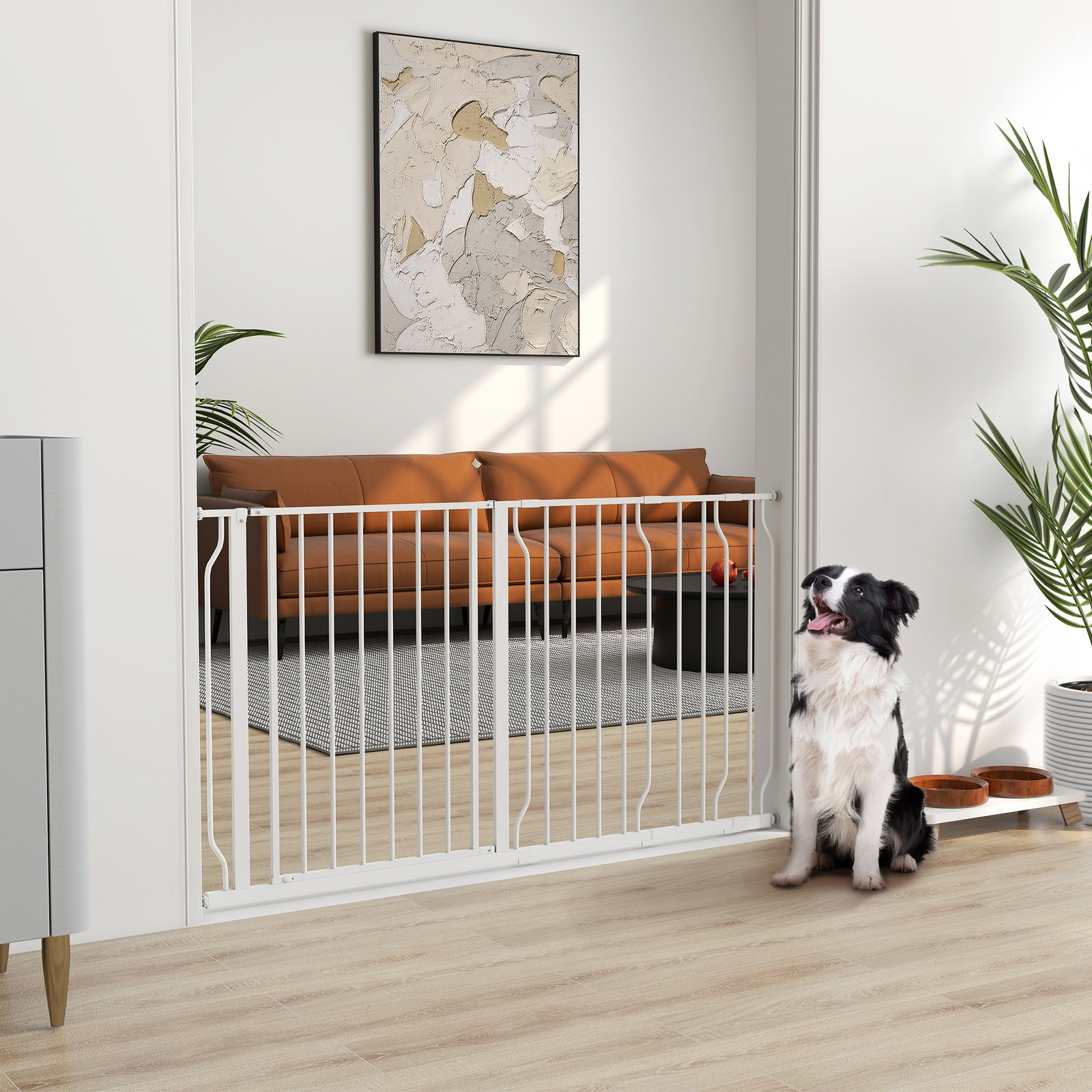 Barreira de Segurança para Cães Extensível para Escadas e Portas 75-145cm com 3 Extensões Altura 76cm Branco
