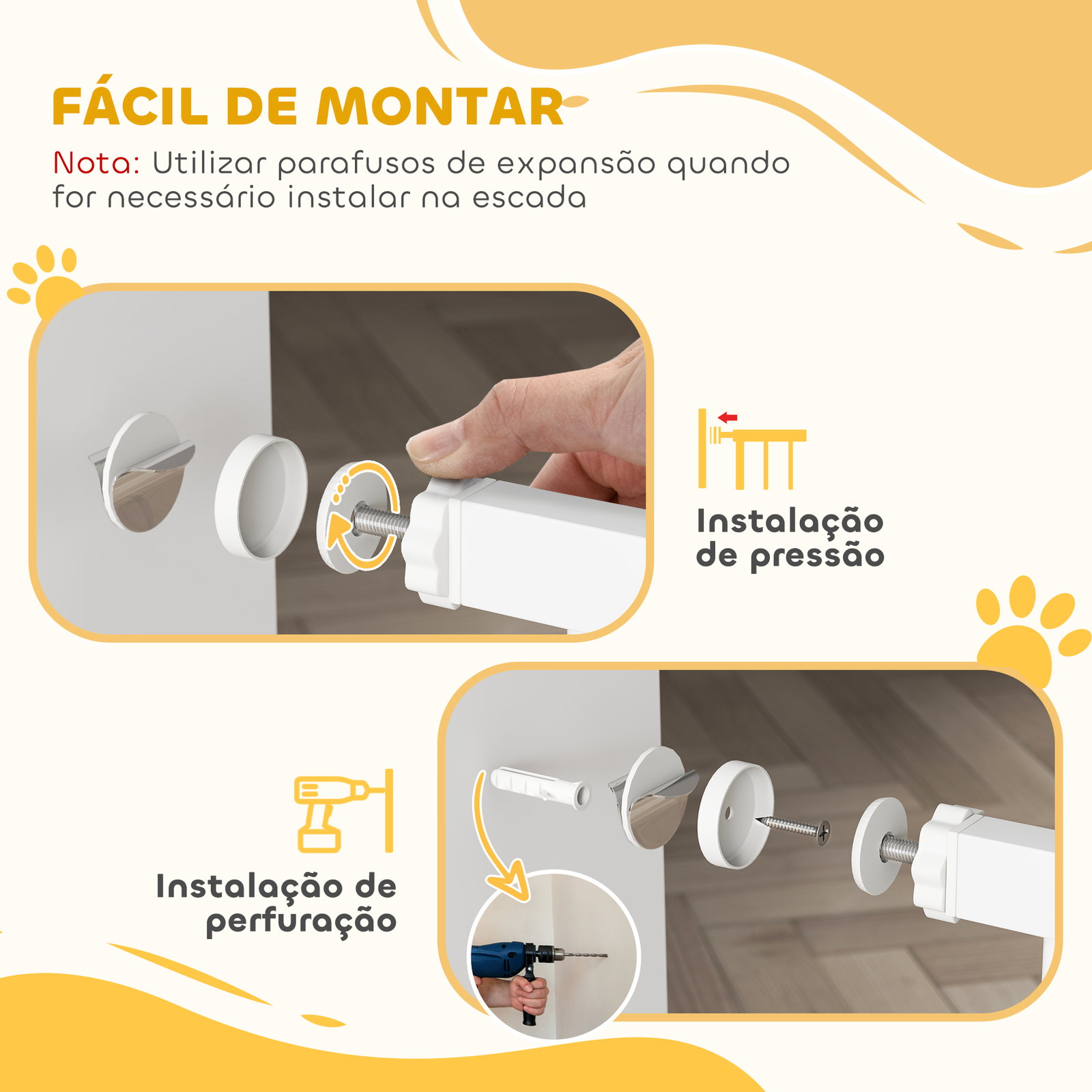 Barreira de Segurança para Cães Extensível para Escadas e Portas 75-145cm com 3 Extensões Altura 76cm Branco