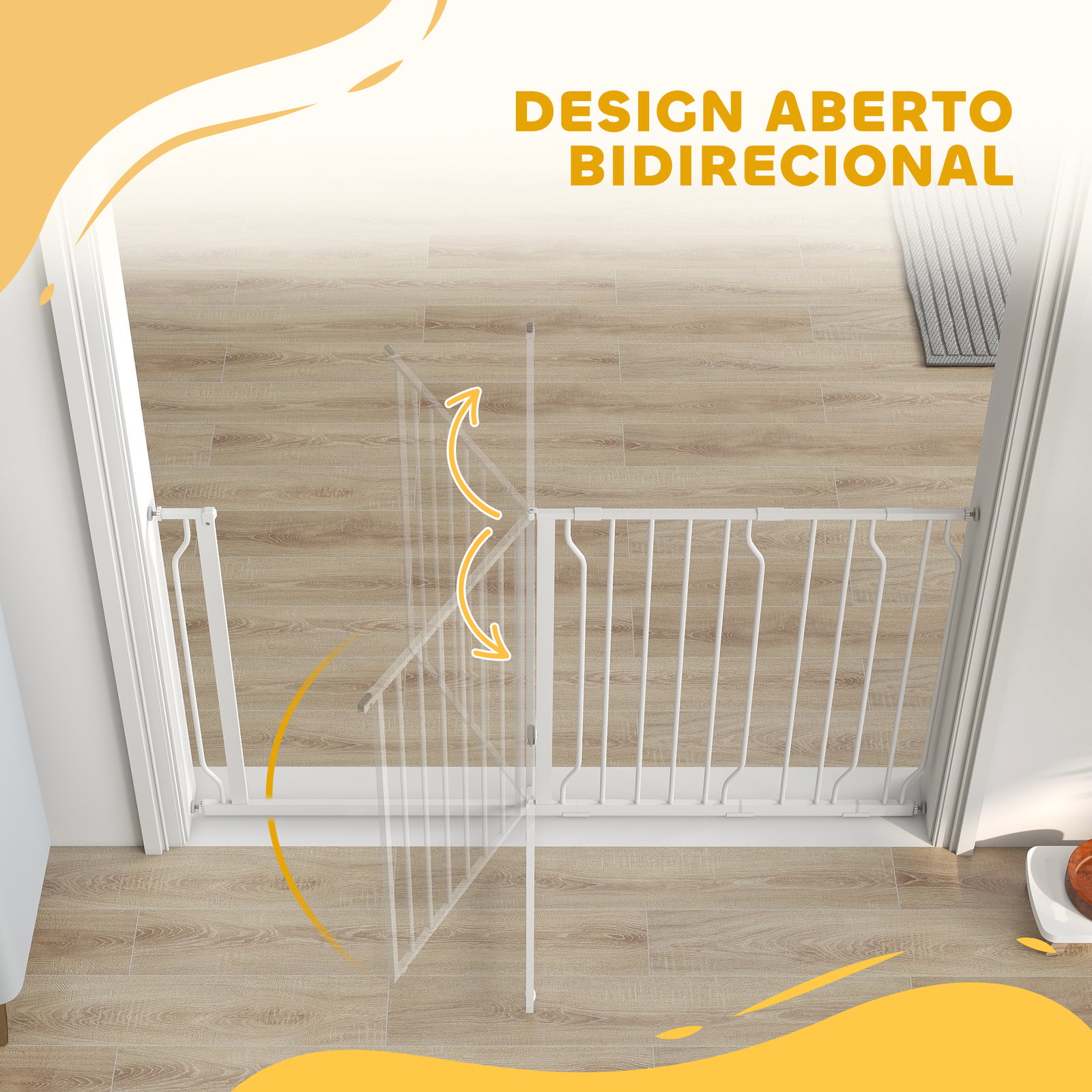 Barreira de Segurança para Cães Extensível para Escadas e Portas 75-145cm com 3 Extensões Altura 76cm Branco