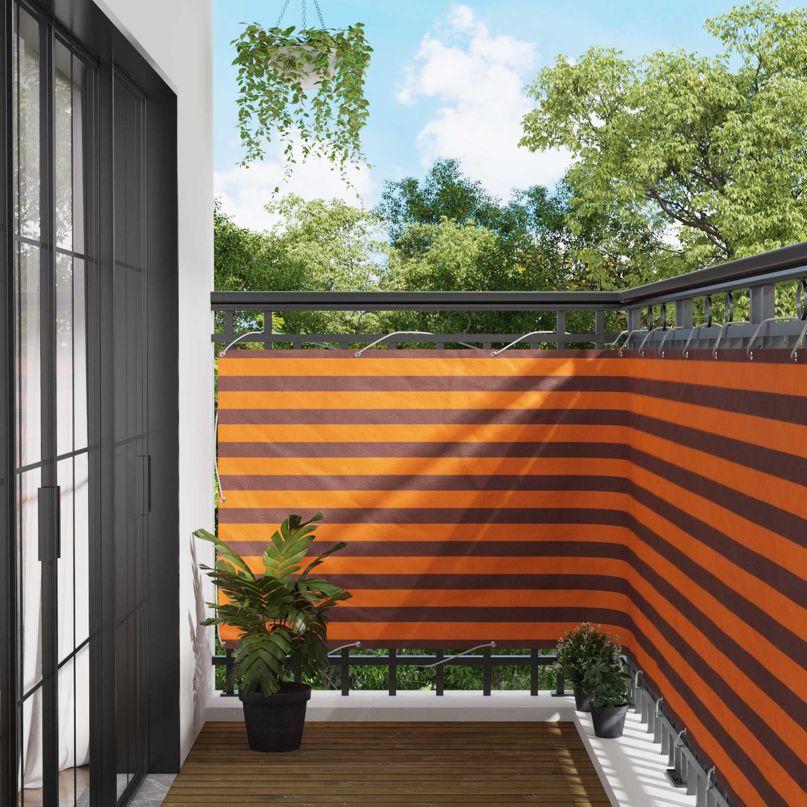 Tela de varanda laranja e marrom 110 x 700 cm tecido oxford