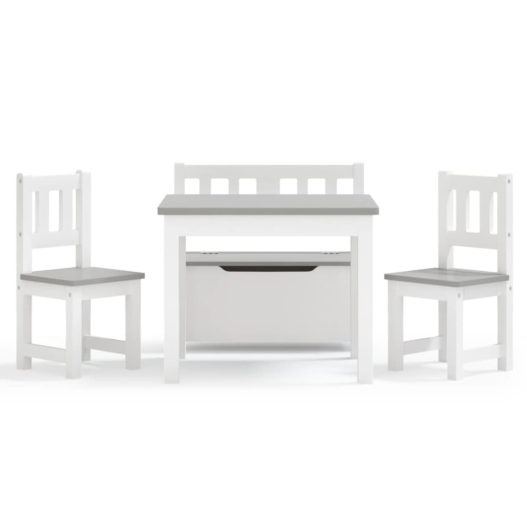 4 Pcs conjunto mesa e cadeiras infantil MDF branco e cinzento