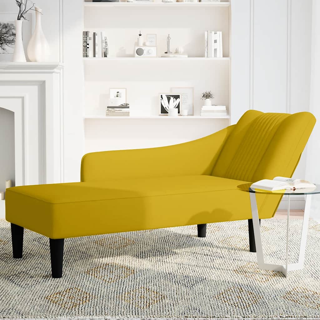 Chaise-longue com apoio de braço direito veludo amarelo