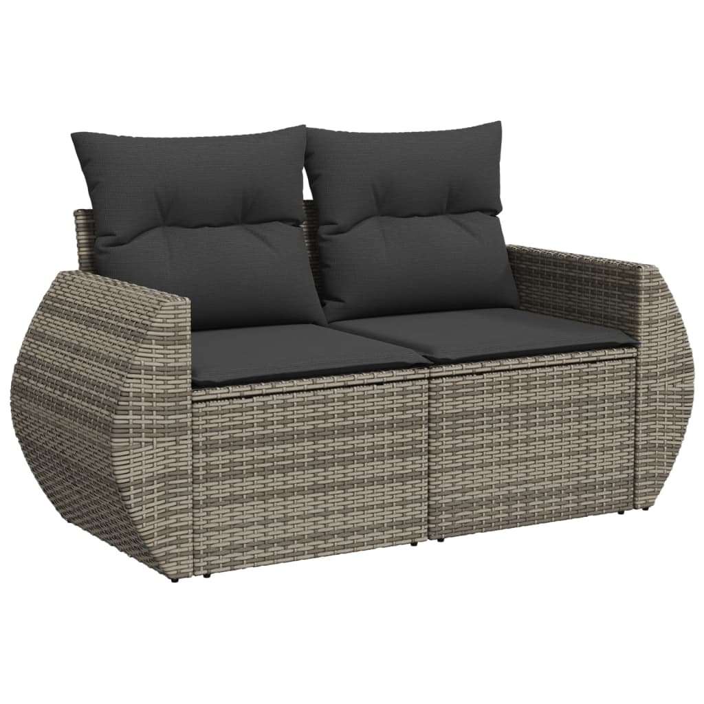 8 Pcs conjunto sofás de jardim c/ almofadões vime PE cinzento