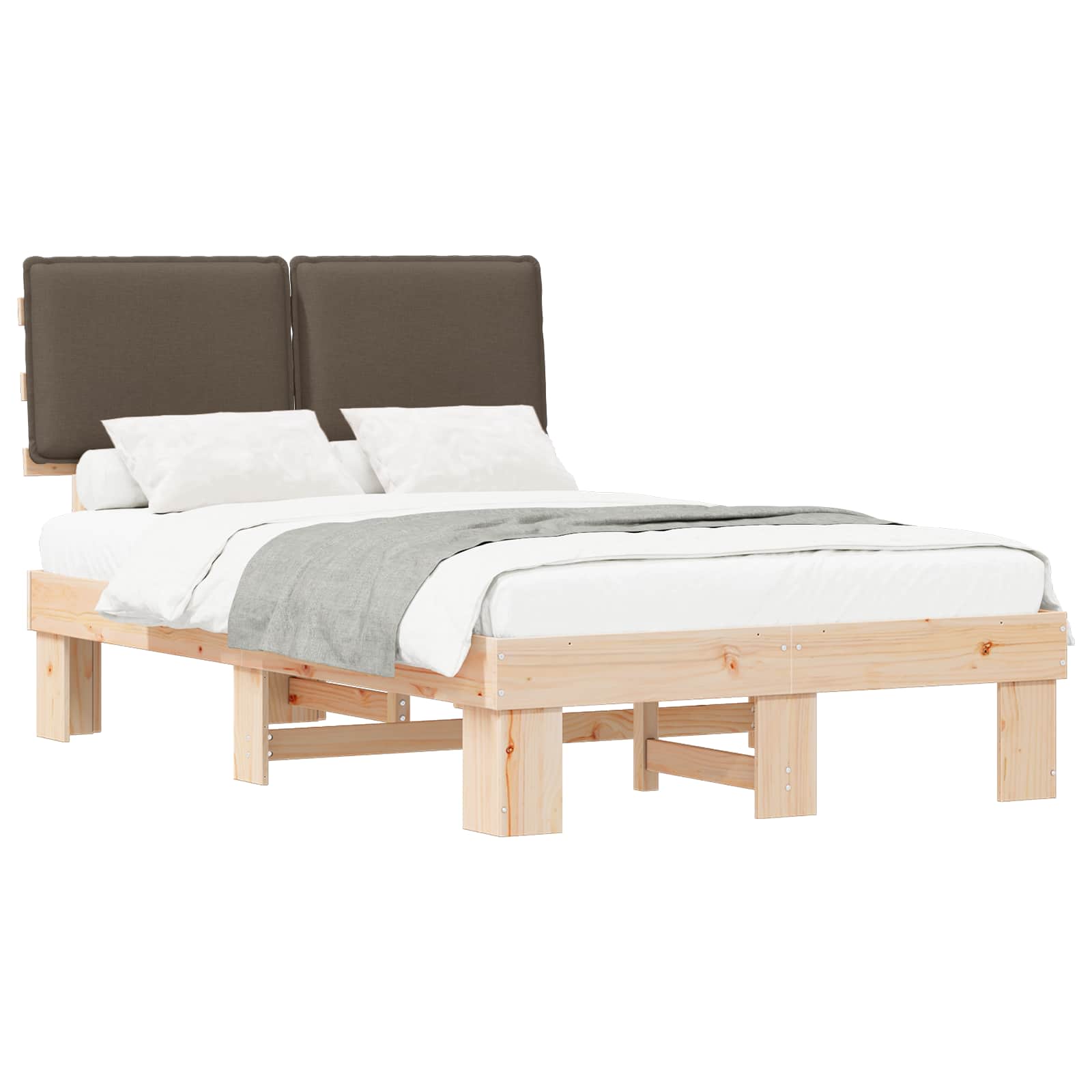 Estrutura de cama com cabeceira estofada cinzento-acastanhado