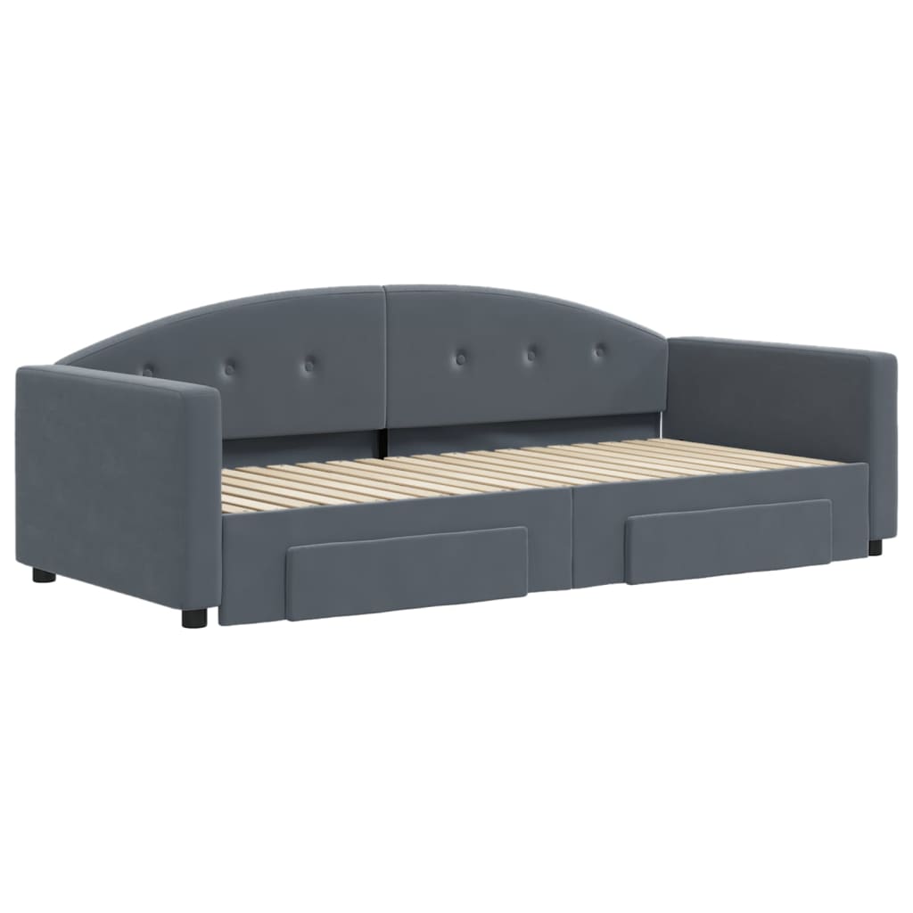 Sofá-cama c/ gavetão e gavetas 90x190 cm veludo cinzento-escuro