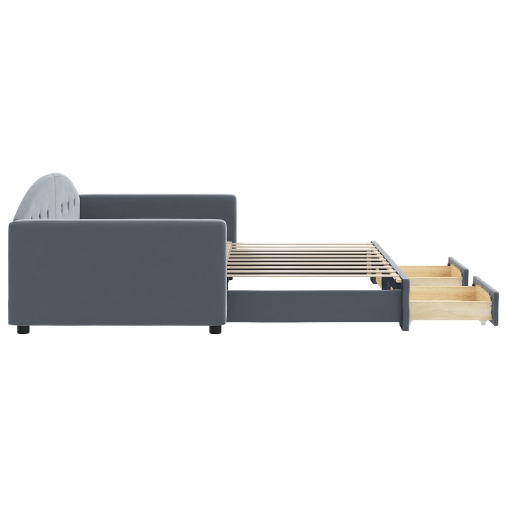 Sofá-cama c/ gavetão e gavetas 90x190 cm veludo cinzento-escuro