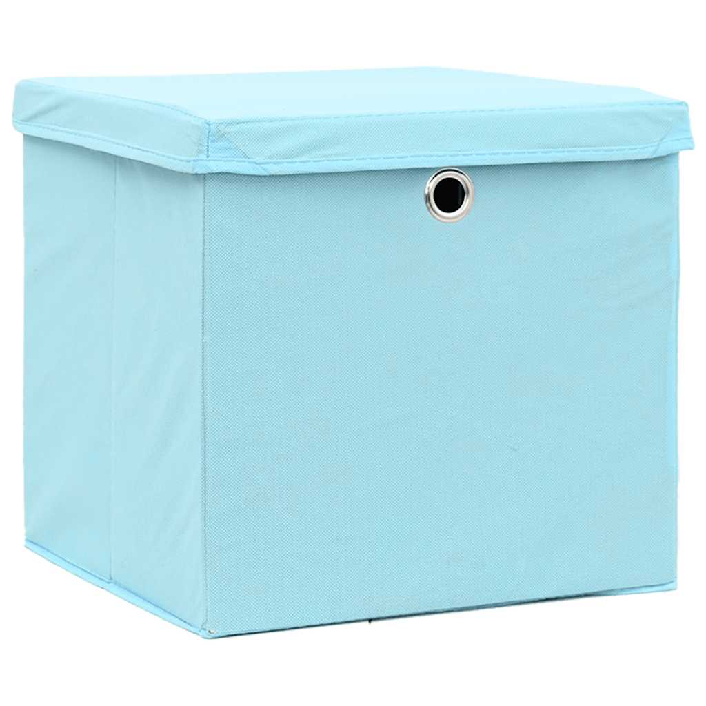 Caixas de arrumação com tampas 10 pcs tecido azul-bebé