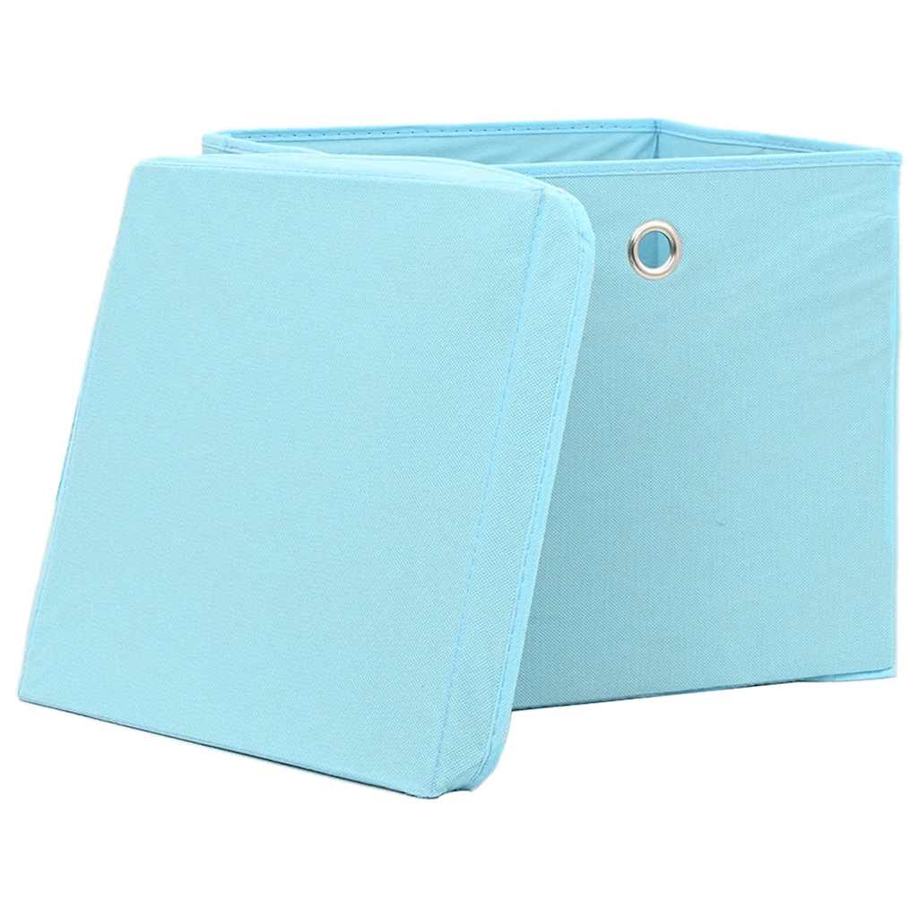 Caixas de arrumação com tampas 10 pcs tecido azul-bebé