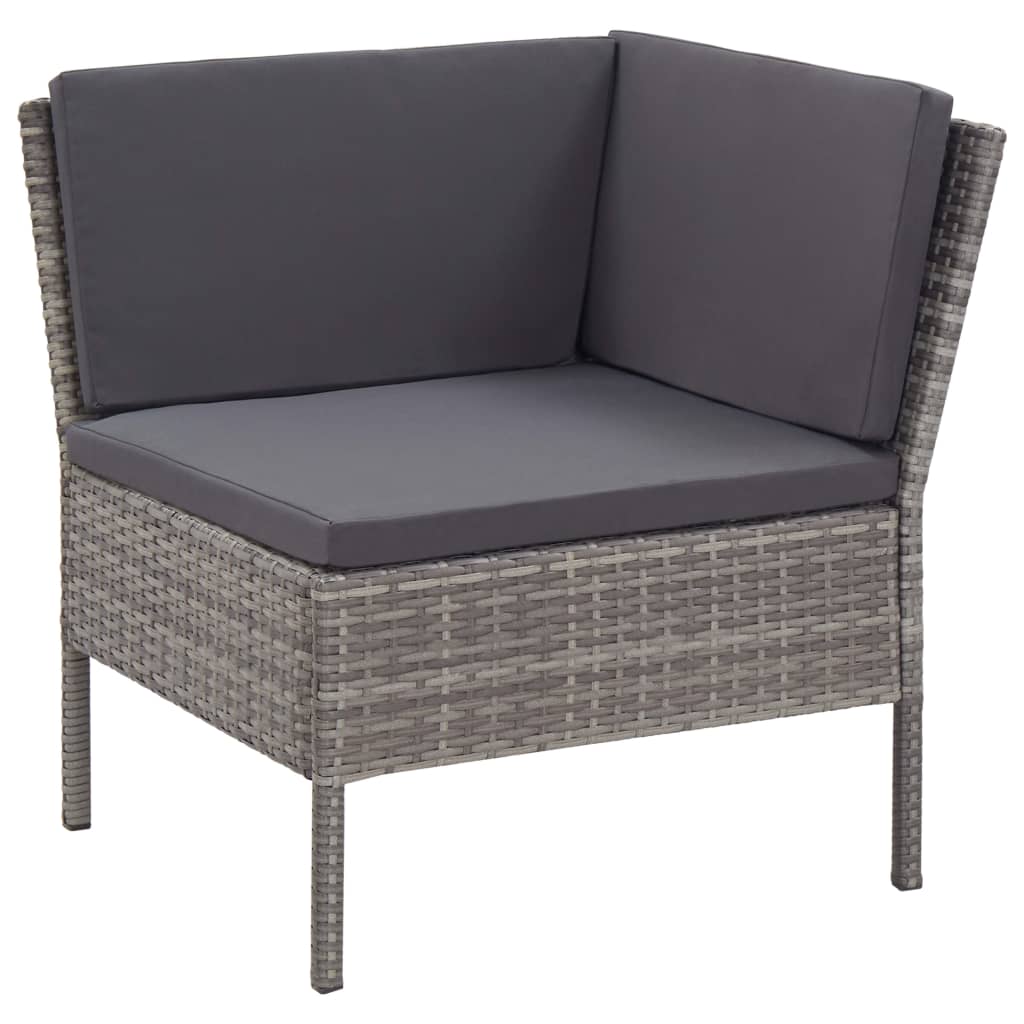 6 Pcs conjunto lounge de jardim c/ almofadões vime PE cinzento