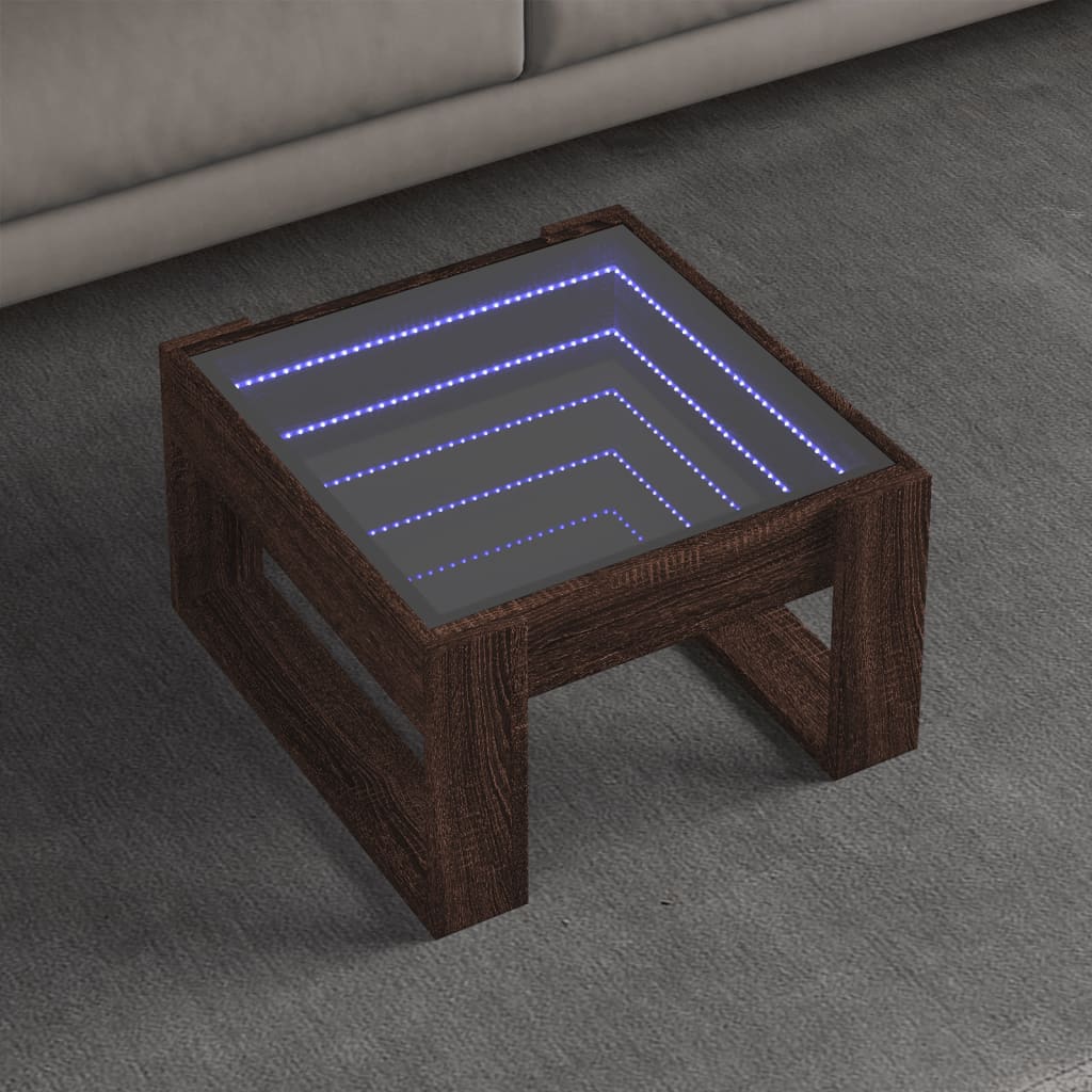 Mesa centro luzes LED infinity 50x53x30 cm carvalho castanho