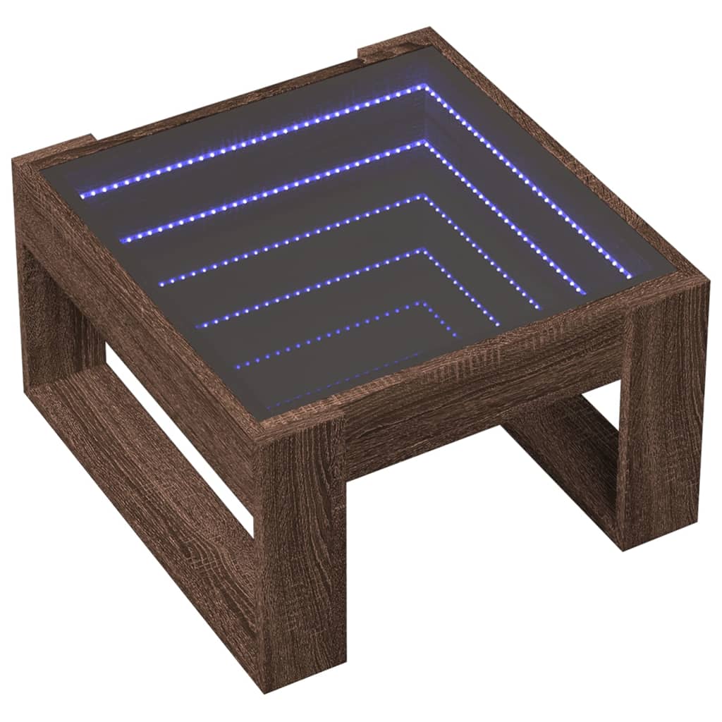 Mesa centro luzes LED infinity 50x53x30 cm carvalho castanho