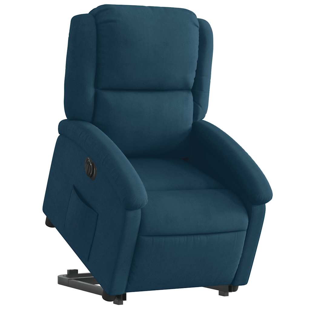 Poltrona reclinável elevatória elétrica veludo azul