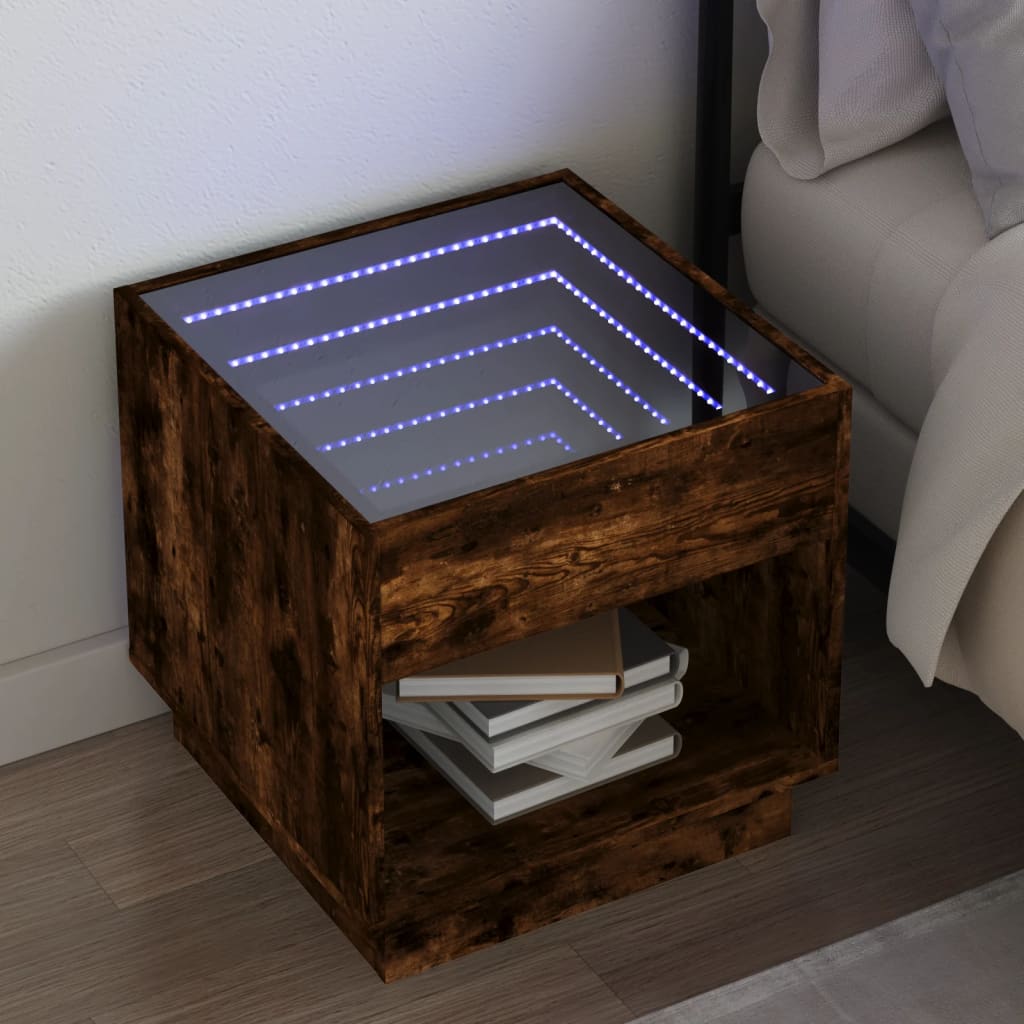Mesa de cabeceira c/ LED infinity 50x50x50 cm carvalho fumado