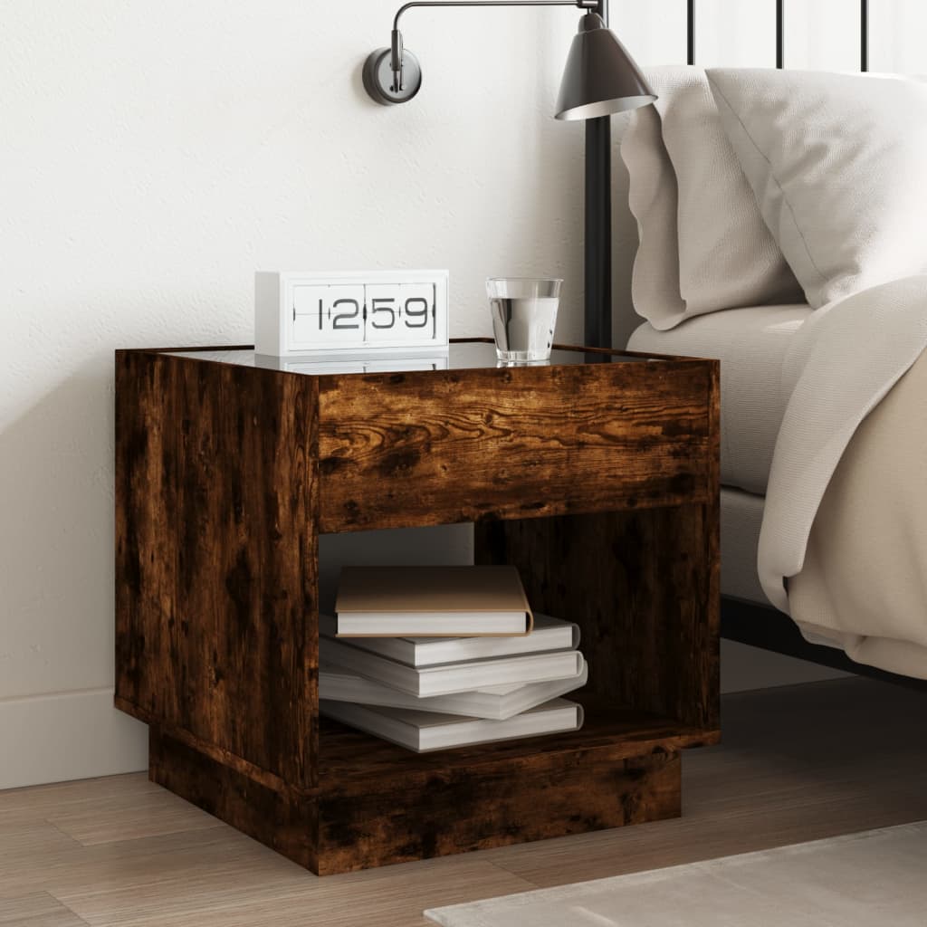 Mesa de cabeceira c/ LED infinity 50x50x50 cm carvalho fumado