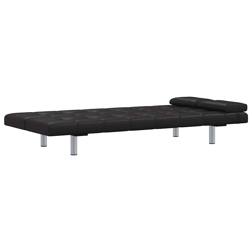 Sofa-cama ajustável com 2 almofadas couro artificial preto