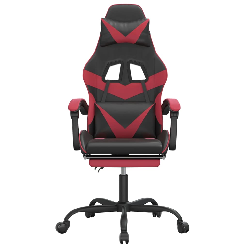 Cadeira gaming giratória + apoio pés couro artific. preto/tinto
