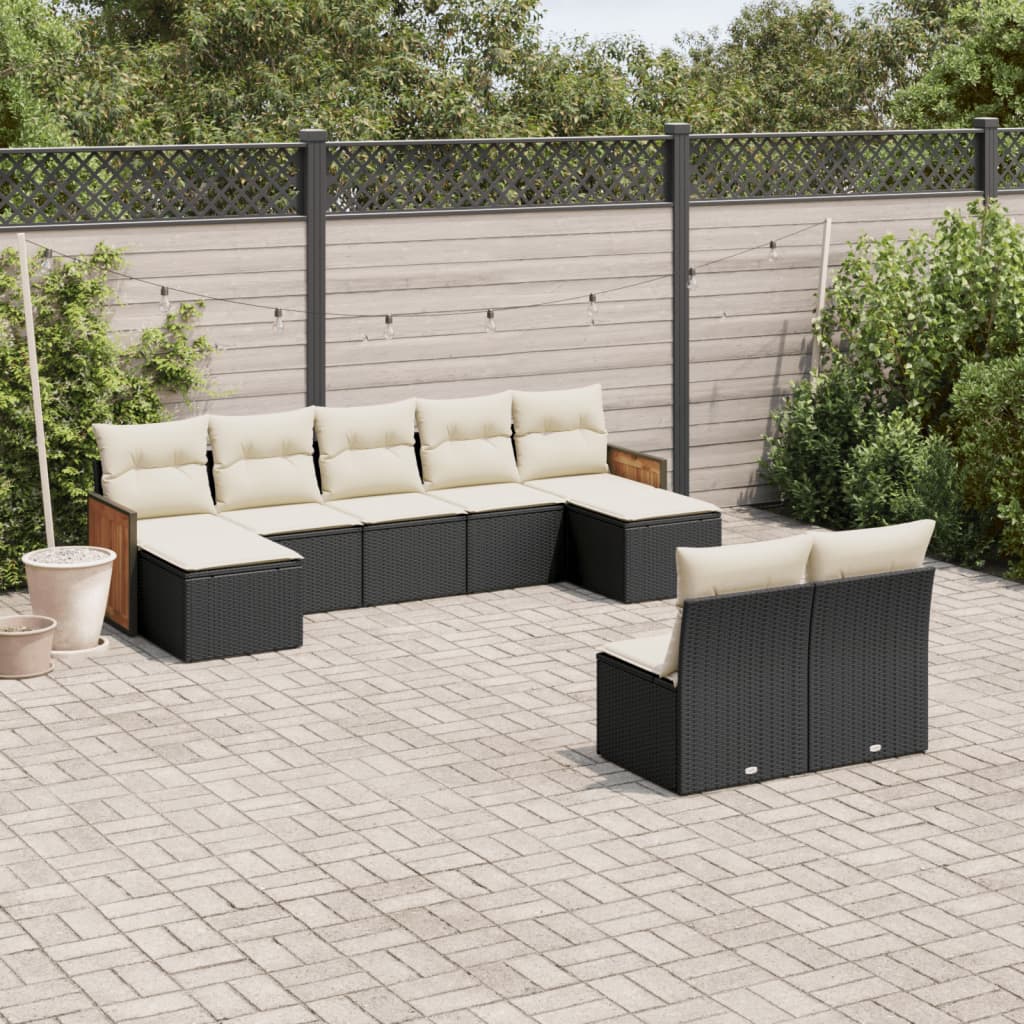 9 Pcs conjunto de sofás p/ jardim c/ almofadões vime PE preto