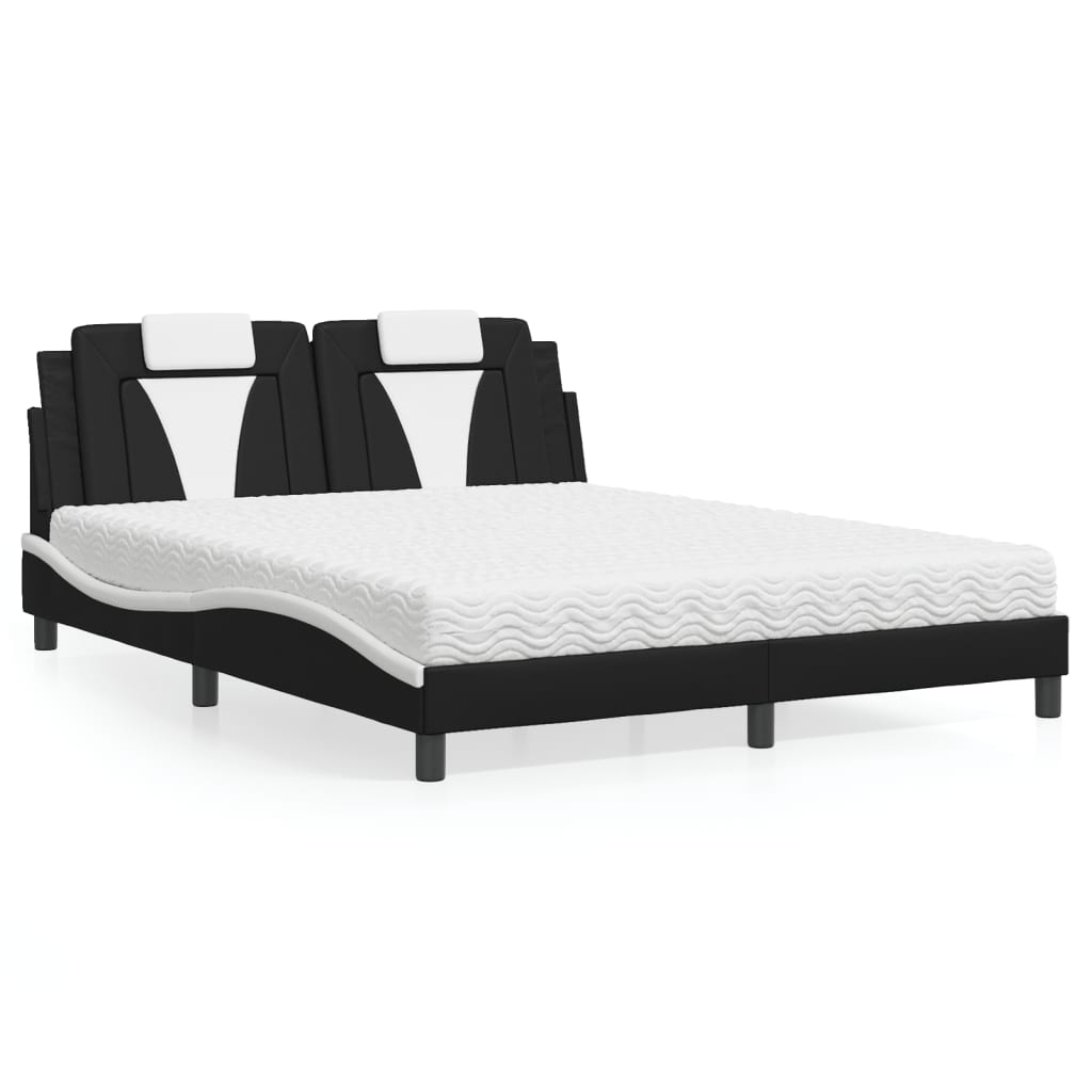 Cama viana com colchão 160x200 cm couro artificial preto e branco