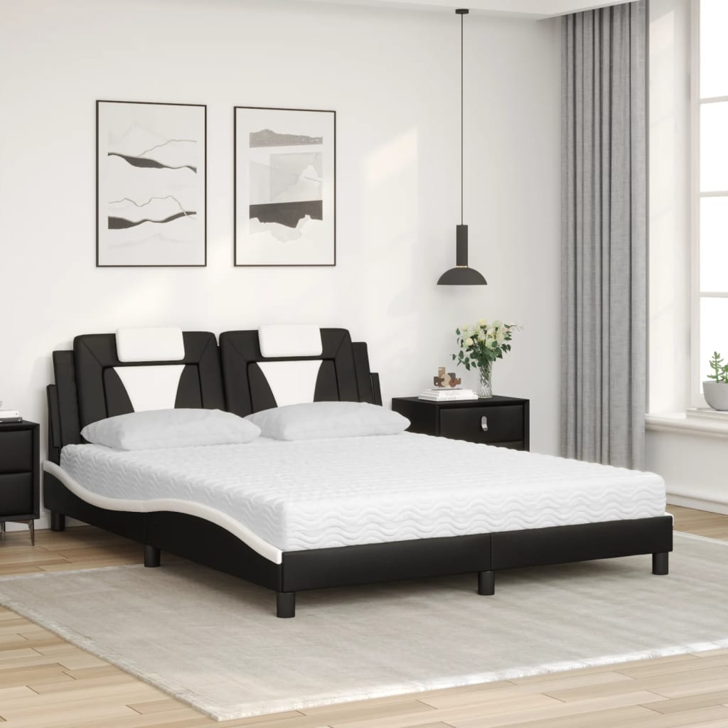 Cama viana com colchão 160x200 cm couro artificial preto e branco