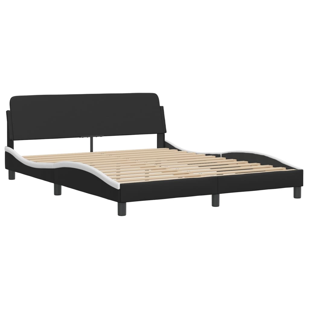 Cama viana com colchão 160x200 cm couro artificial preto e branco