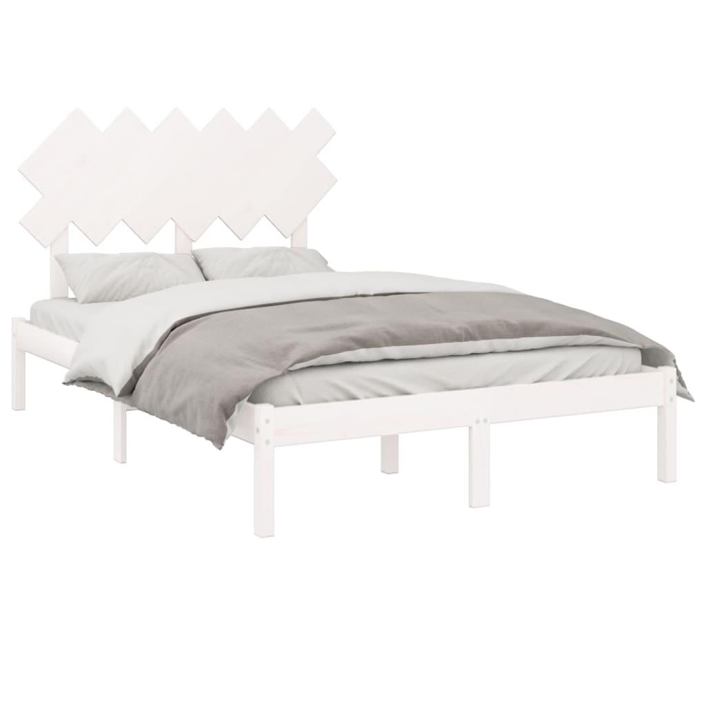 Estrutura de cama casal 135x190 cm madeira maciça branco