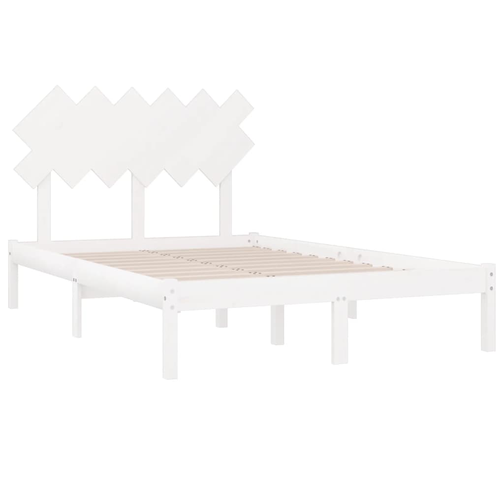 Estrutura de cama casal 135x190 cm madeira maciça branco