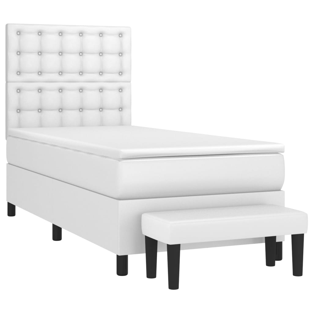 Cama com molas/colchão 90x190 cm couro artificial branco