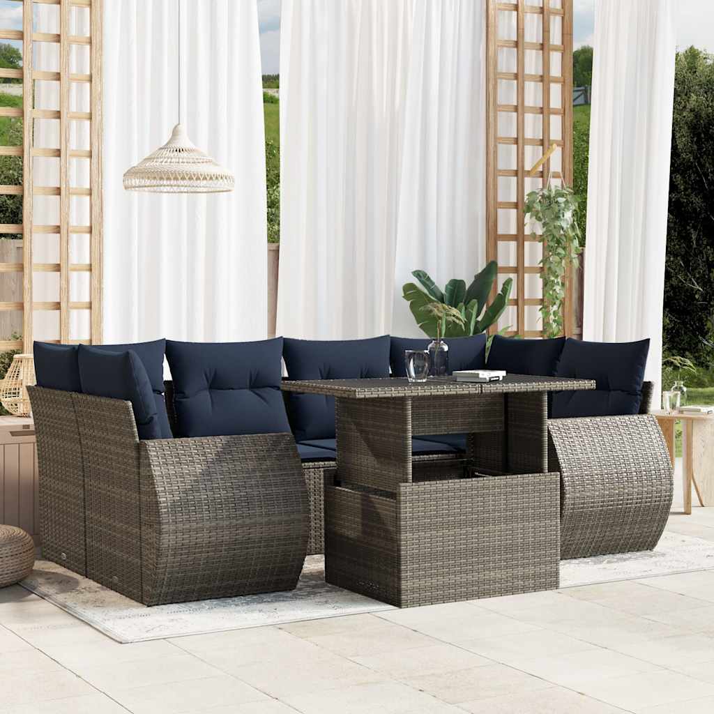 Conjunto de sofá de jardim com 7 peças e almofadas em rattan sintético cinza