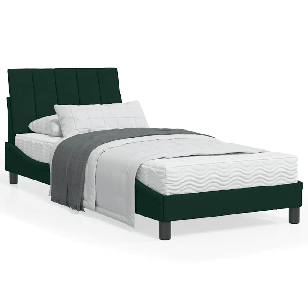 Cama com colchão hanko 90x200 cm veludo verde-escuro