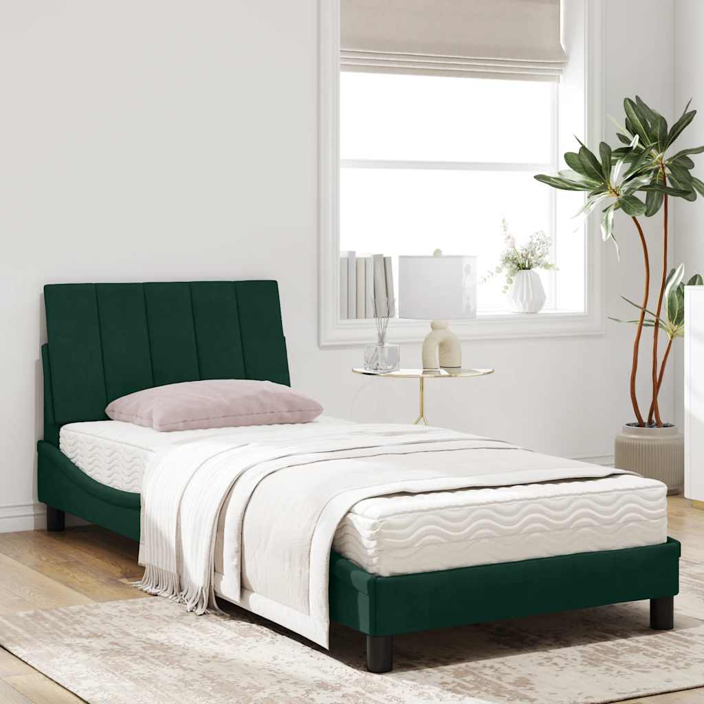 Cama com colchão hanko 90x200 cm veludo verde-escuro