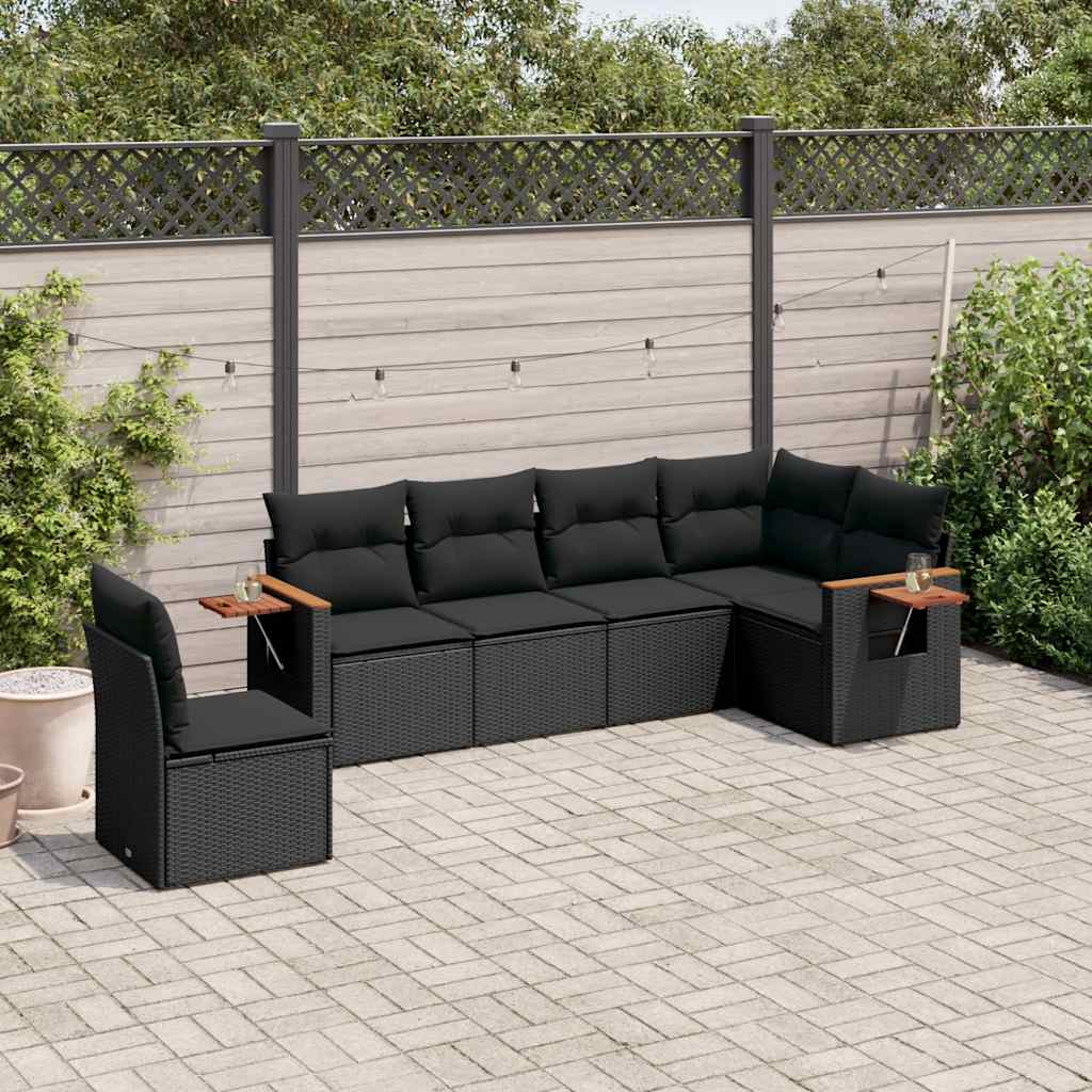 6 Pcs conjunto sofás de jardim c/ almofadões vime PE preto