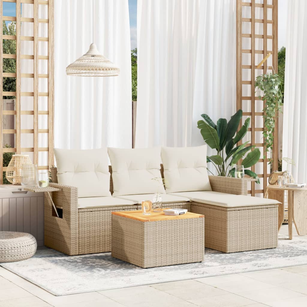 5 Pcs conjunto de sofás p/ jardim com almofadões vime PE bege