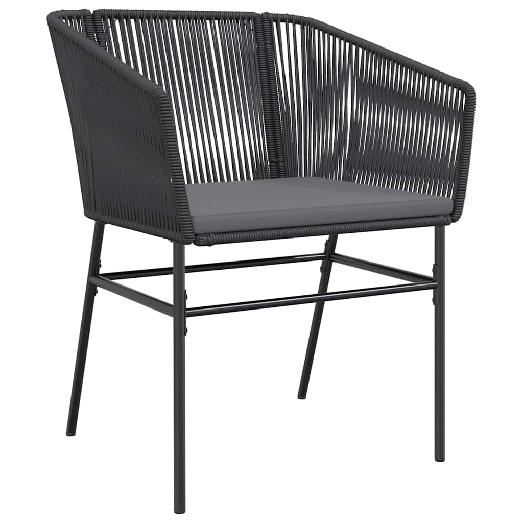 3 Pcs conjunto jantar jardim almofadões vime PE vidro preto