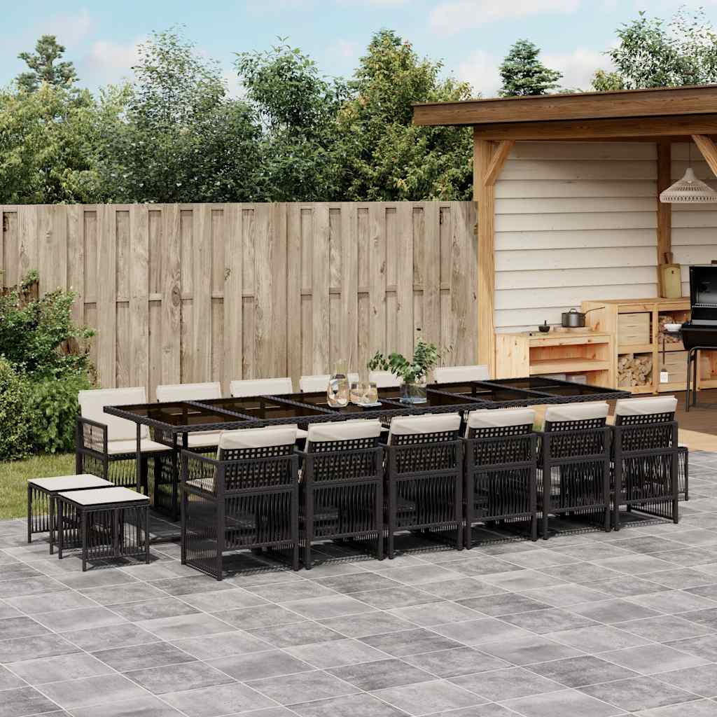 17 Pcs conjunto de jantar p/ jardim c/ almofadões vime PE preto
