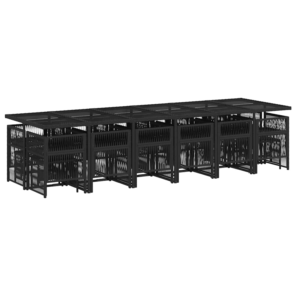 17 Pcs conjunto de jantar p/ jardim c/ almofadões vime PE preto