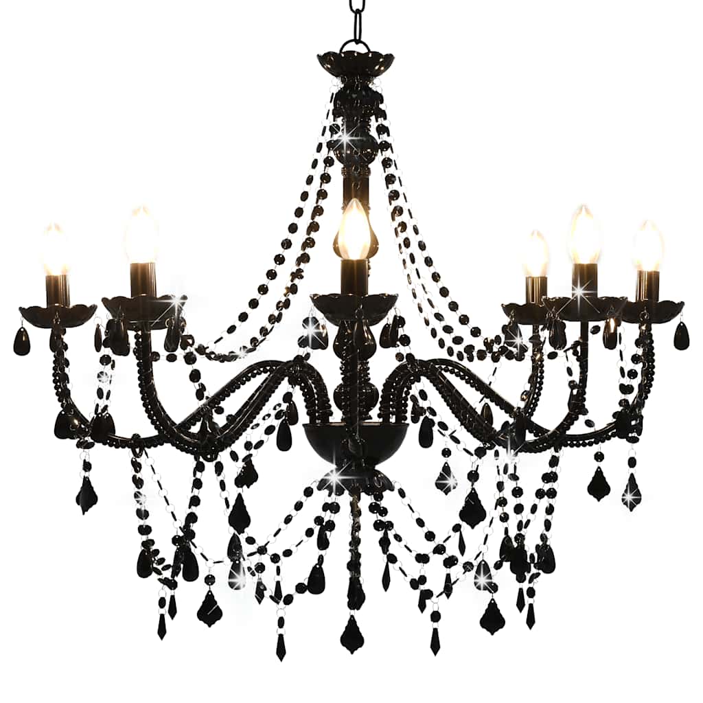 Lustre com contas lâmpadas 8 x e14 preto