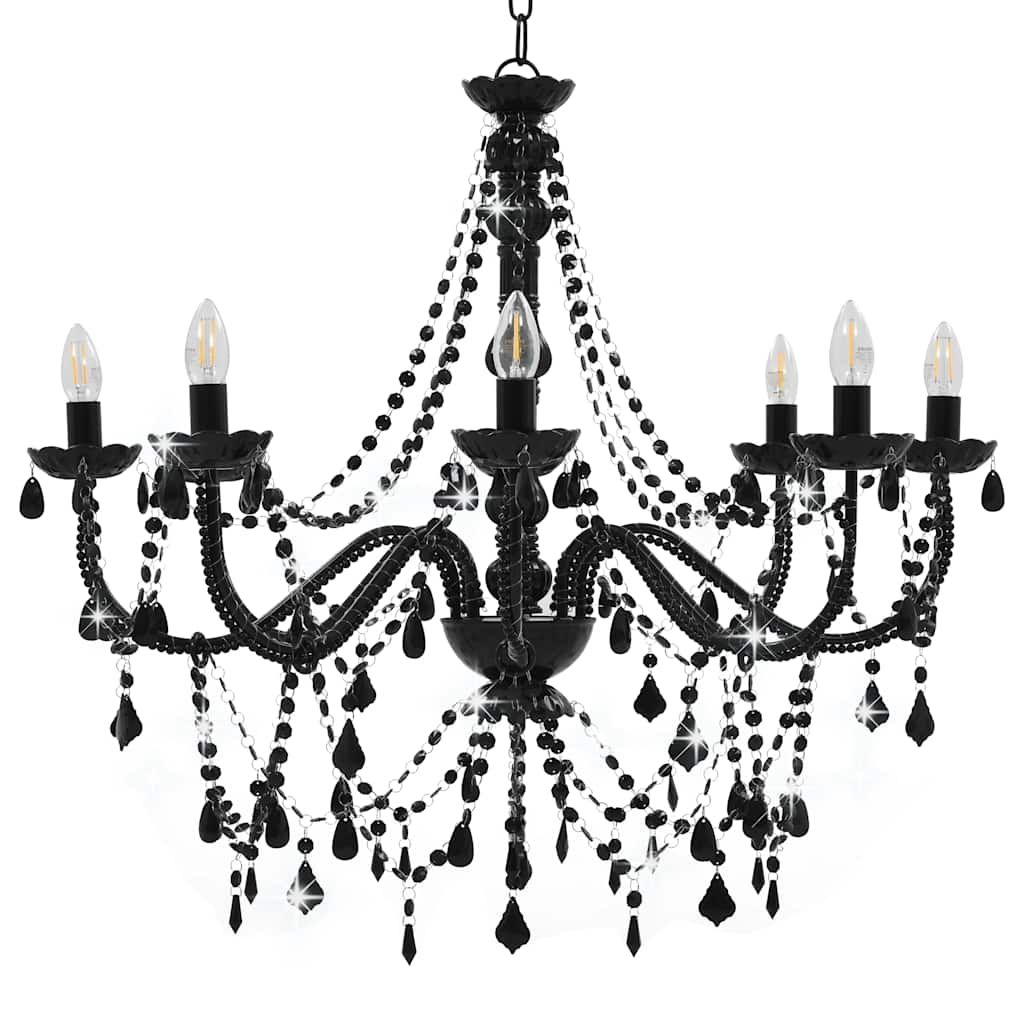 Lustre com contas lâmpadas 8 x e14 preto