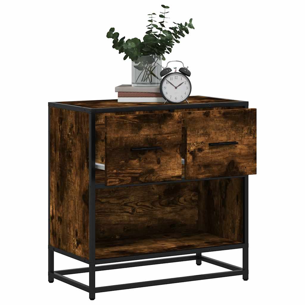 Mesa de cabeceira em carvalho fumado 60x31x60cm madeira e metal