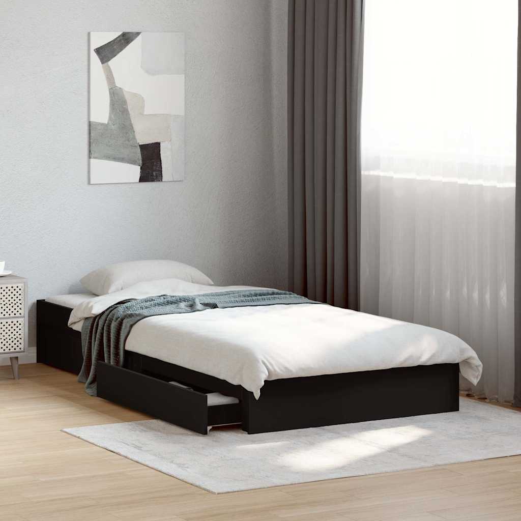 Estrutura cama c/ gavetas 75x190 cm derivados de madeira preto