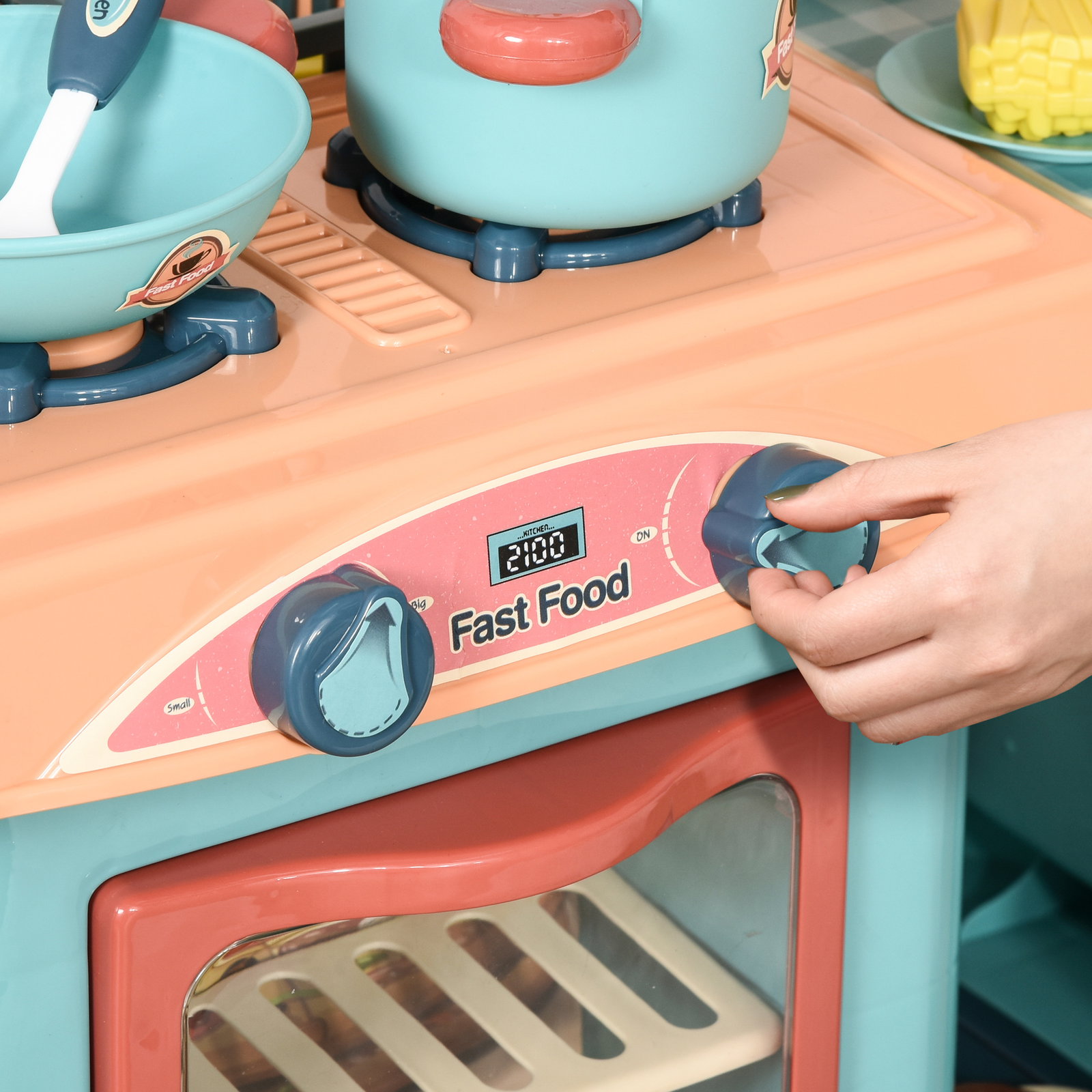 Cozinha de brinquedo para crianças de 3 a 6 anos com rodas caixa registradora e 50 acessórios 79,5x33x90,5 cm multicolor