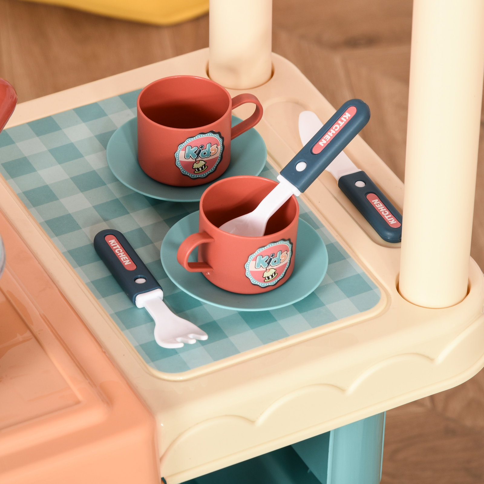 Cozinha de brinquedo para crianças de 3 a 6 anos com rodas caixa registradora e 50 acessórios 79,5x33x90,5 cm multicolor