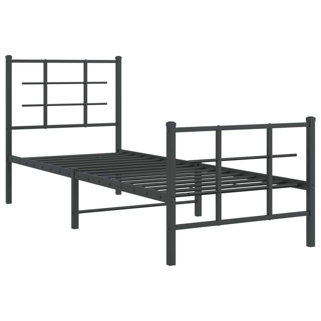 Estrutura de cama com cabeceira e pés 75x190 cm metal preto