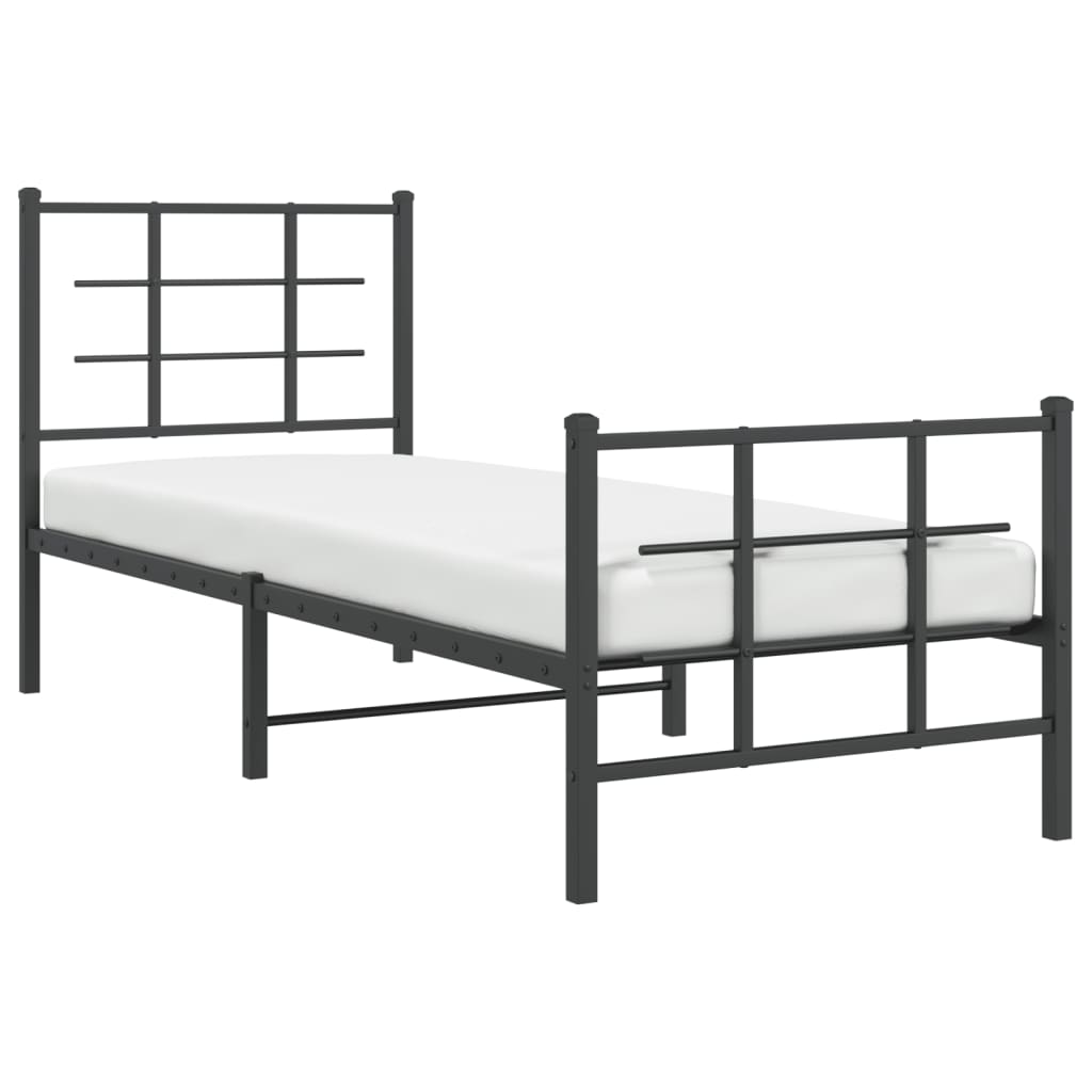 Estrutura de cama com cabeceira e pés 75x190 cm metal preto