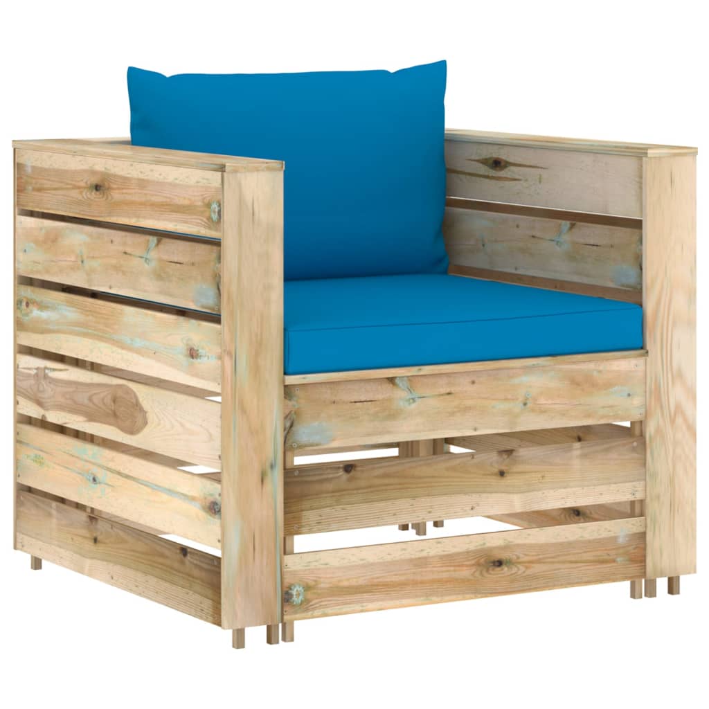 2 Pcs conj. lounge jardim c/ almofadões madeira impreg. verde