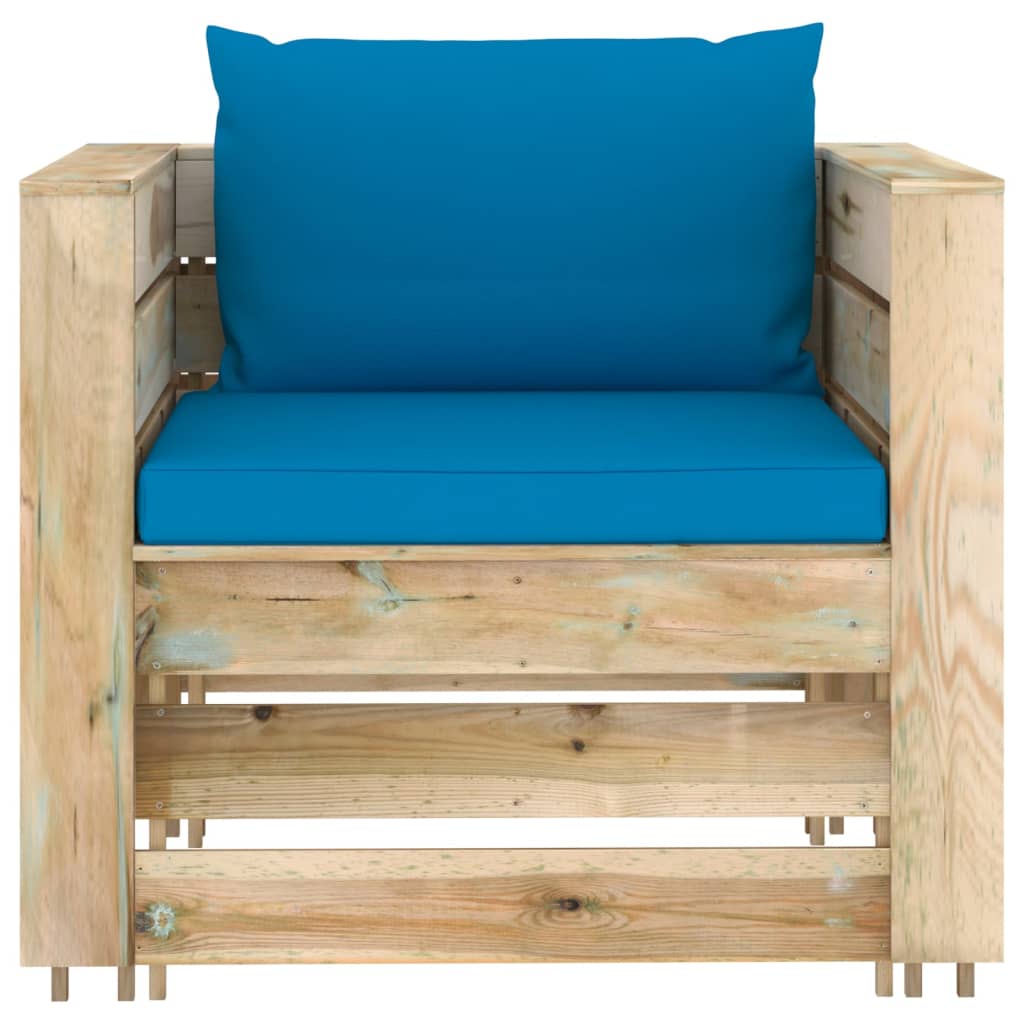2 Pcs conj. lounge jardim c/ almofadões madeira impreg. verde