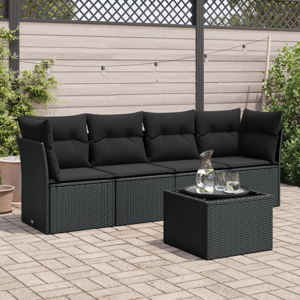 5 Pcs conjunto sofás de jardim com almofadões vime PE preto