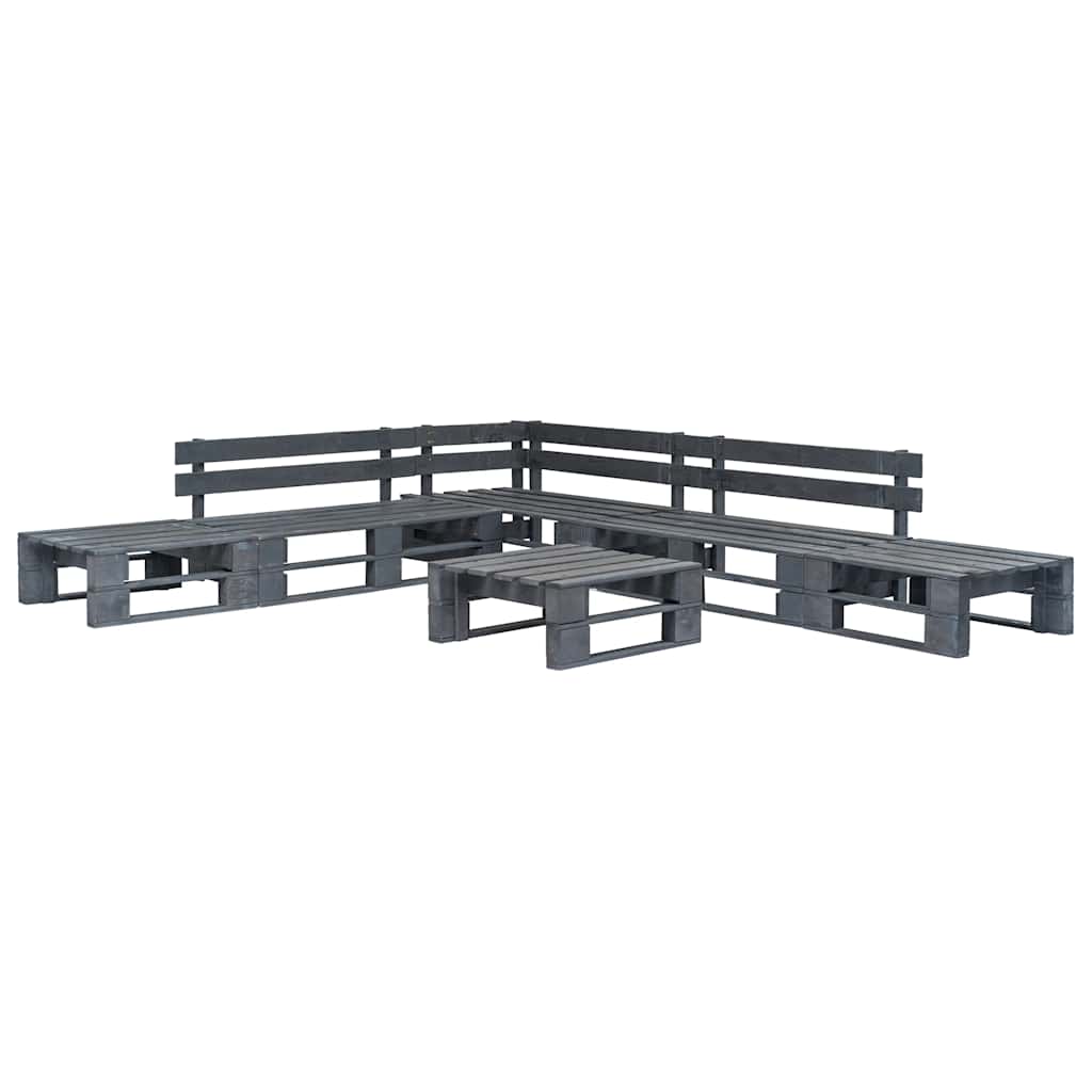 6 Pcs conjunto lounge de jardim paletes madeira cinzento