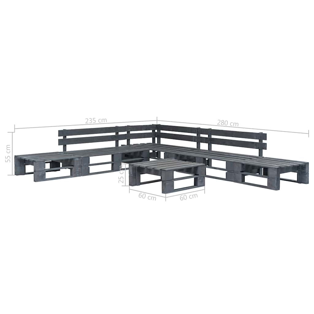 6 Pcs conjunto lounge de jardim paletes madeira cinzento