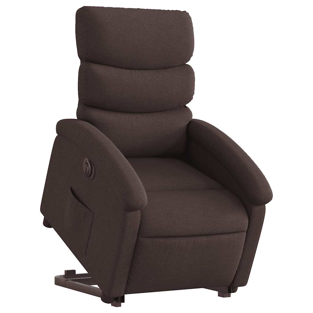 Poltrona reclinável elevatória elétrica tecido castanho-escuro